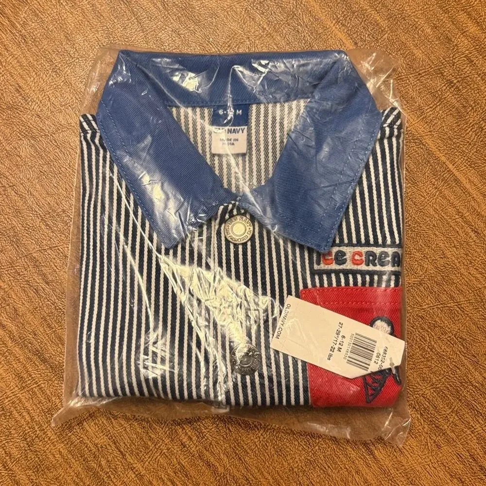 Old Navy Railroad Stripe Printed Loose Collared Twill Jacket